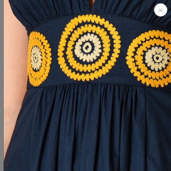 Wayward Fancies eShakti Women's Embellished Waist Plunge Poplin Dress Navy Boho - Picture 8 of 13